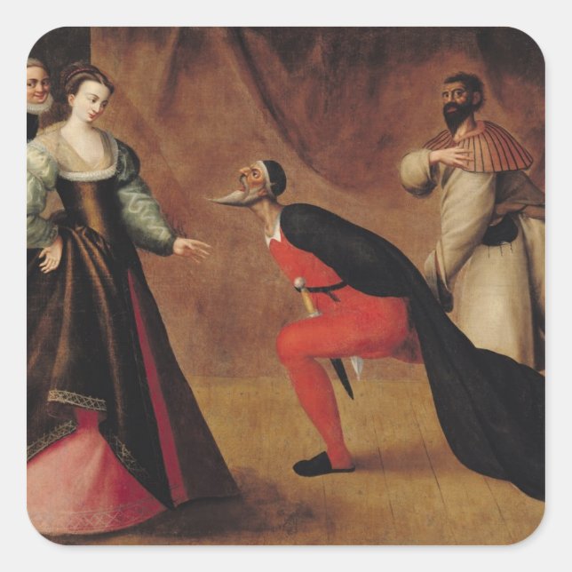 Pegatina Cuadrada Escena de una reproducción (Anverso)