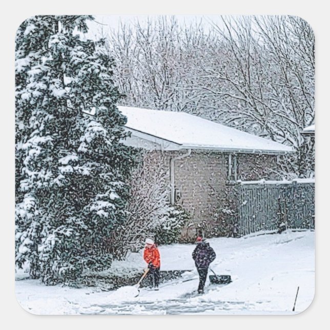 Pegatina Cuadrada Escena de vacaciones retro (Anverso)