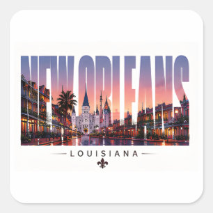 Pegatina Cuadrada Escena de viaje al Barrio Francés de Nueva Orleans
