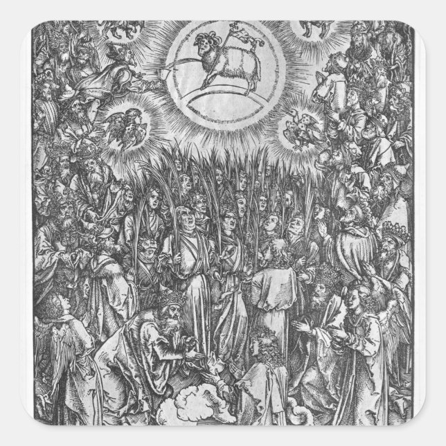 Pegatina Cuadrada Escena del Apocalipsis, Adoración del (Anverso)