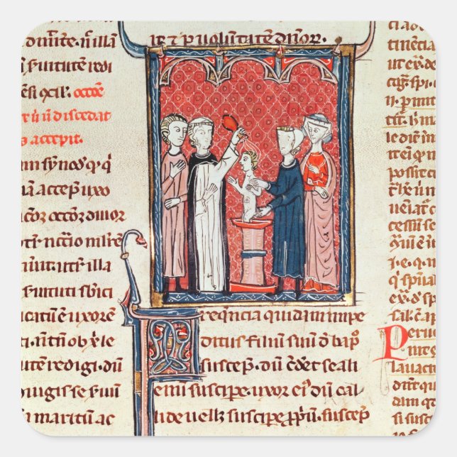 Pegatina Cuadrada Escena del bautismo, de 'Decrets de Gratien' (Anverso)