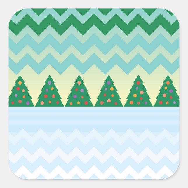 Pegatina Cuadrada Escena del cheurón del árbol de Navidad (Anverso)