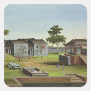 Pegatina Cuadrada Escena del jardín, c.1820-40 (w/c en el papel) 3