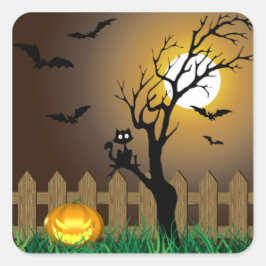 Pegatina Cuadrada Escena del jardín de Halloween con miedo