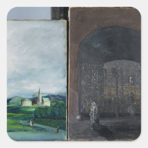 Pegatina Cuadrada Escena del paisaje y de la calle