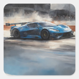 Pegatina Cuadrada Escena dinámica de raza urbana azul