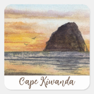 Pegatina Cuadrada Escena en acuarela del atardecer en Cape Kiwanda C