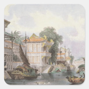 Pegatina Cuadrada Escena en el canal de Horan cerca del Cantón, c.18