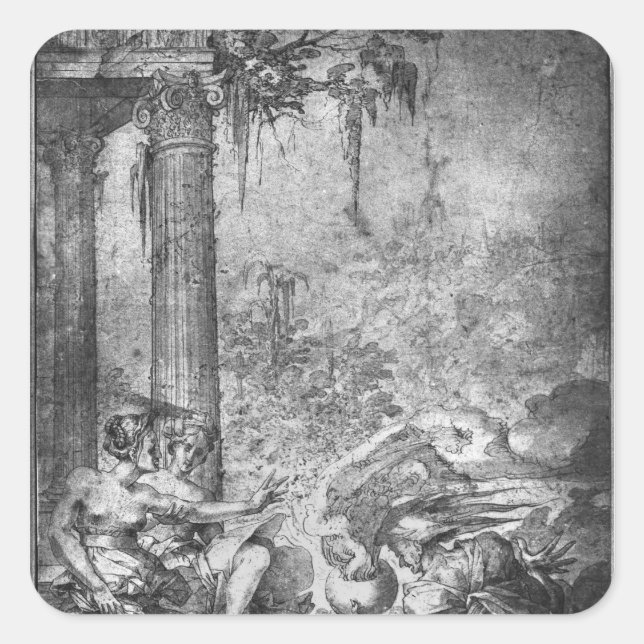 Pegatina Cuadrada Escena mágica (Anverso)