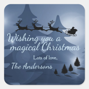 Pegatina Cuadrada Escena mágica de Navidades personalizada