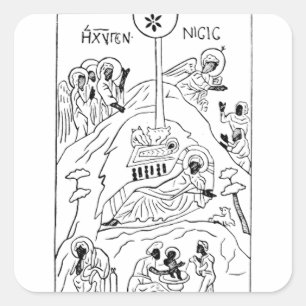 Pegatina Cuadrada Escena mínima de la natividad ortodoxa