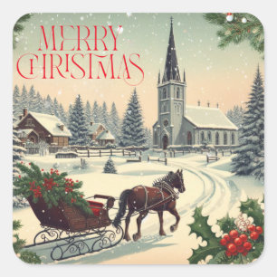 Pegatina Cuadrada Escena navideña clásica/vintage Mug