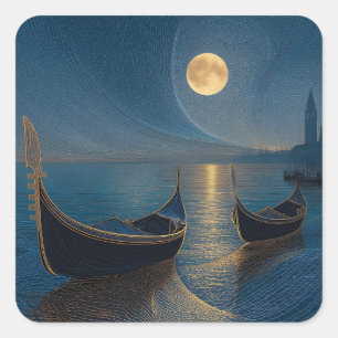 Pegatina Cuadrada Escena nocturna de góndolas venecianas bajo luna l