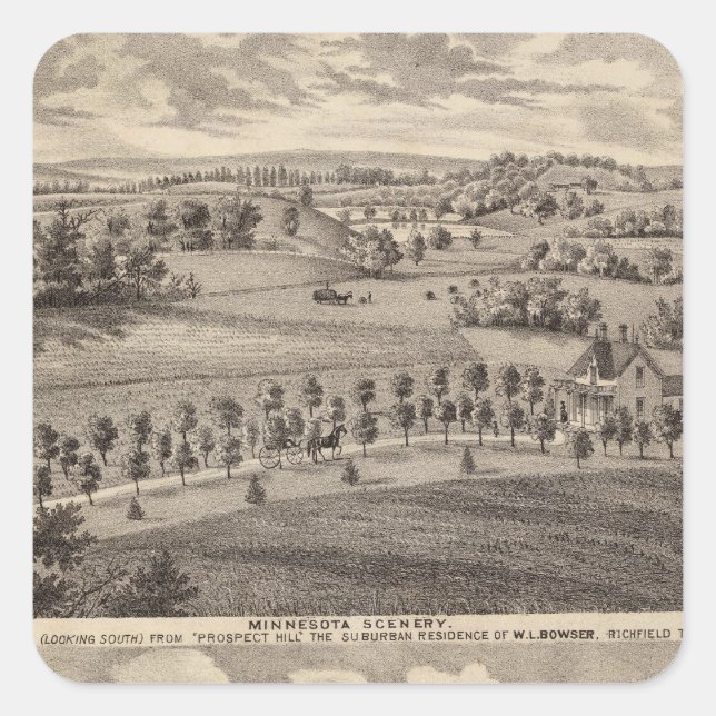 Pegatina Cuadrada Escenario de Minnesota en el Valle del Río Muerto (Anverso)