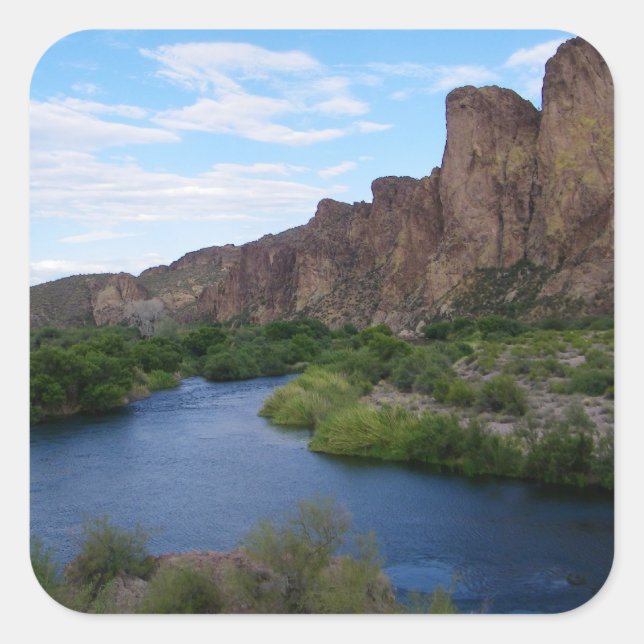Pegatina Cuadrada Escenario del lago Saguaro (Anverso)