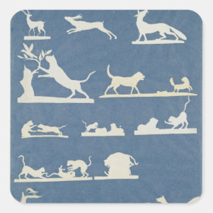 Pegatina Cuadrada Escenas animales y gatos en juego