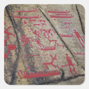 Pegatina Cuadrada Escenas de caza de barcas y ciervos