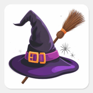 Pegatina Cuadrada Escoba de Bruja Espeluznante Halloween 👻