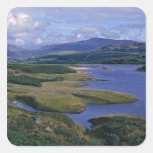 Pegatina Cuadrada Escocia, Highland, Wester Ross, Loch Garry. Un