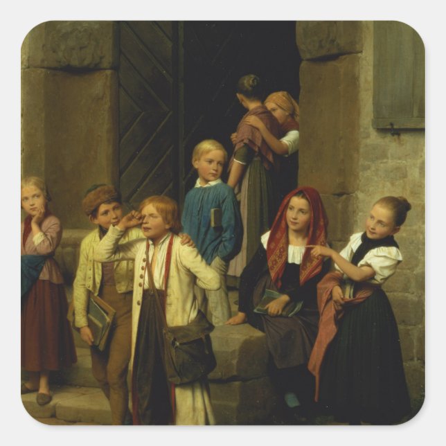 Pegatina Cuadrada Escolares viendo un niño llorando, 1861 (Anverso)