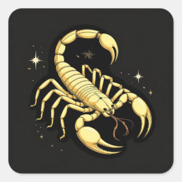 Pegatina Cuadrada Escorpión Dorado Zodíaco  Astrología Ornamental
