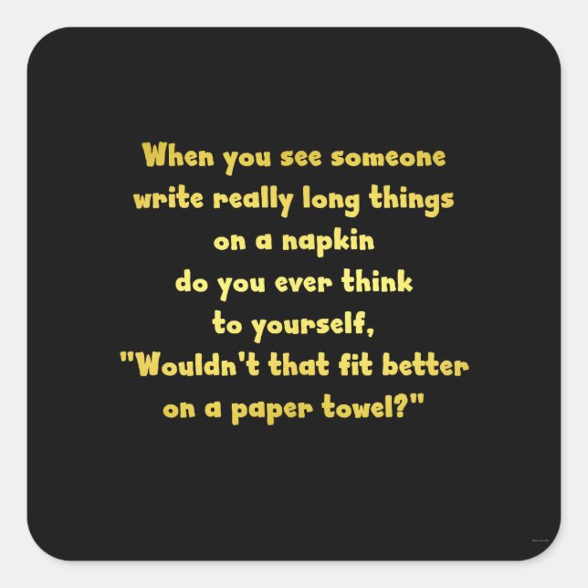 Pegatina Cuadrada Escribiendo divertida en un Chiste de servilletas (Anverso)