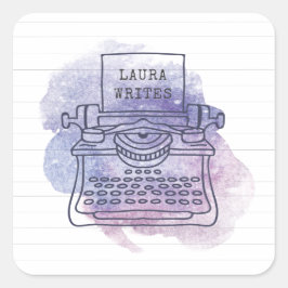Pegatina Cuadrada Escritor de máquina de escribir periodista blogger