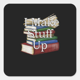 Pegatina Cuadrada Escritor gracioso que escribe libros