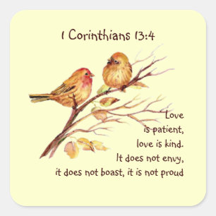 Pegatina Cuadrada Escritura 1 Corintios 13:4 Amor Aves compasivas