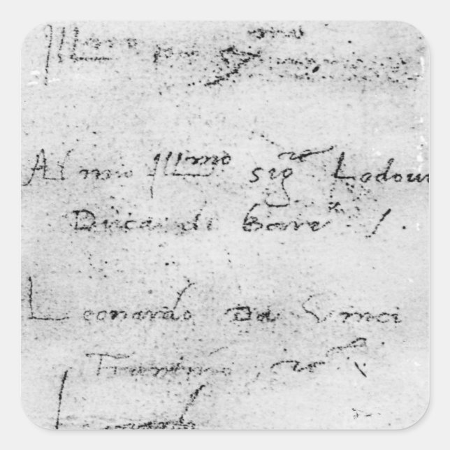 Pegatina Cuadrada Escritura a mano de Leonardo da Vinci (Anverso)