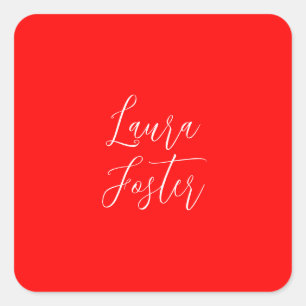 Pegatina Cuadrada Escritura a mano Nombre elegante Llanura de color 