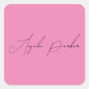 Pegatina Cuadrada Escritura a mano Nombre profesional simple rosa si