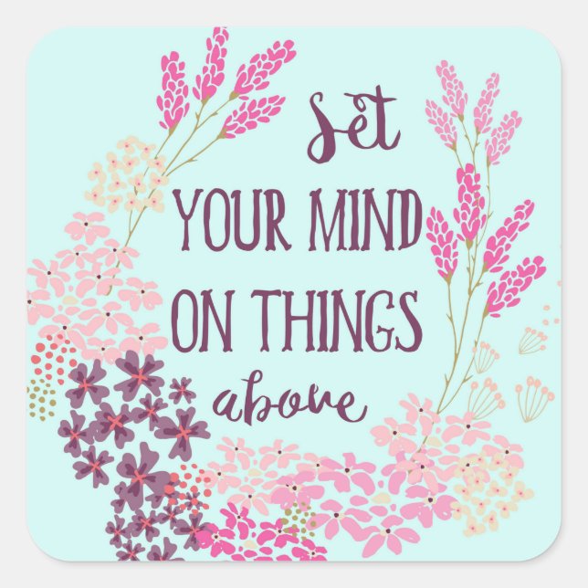 Pegatina Cuadrada Escritura bíblica cristiana floral verso (Anverso)