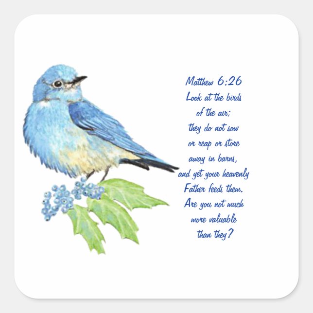 Pegatina Cuadrada Escritura bíblica motivadora Matthew Bluebird (Anverso)
