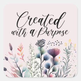 Pegatina Cuadrada Escritura cristiana que dice floral