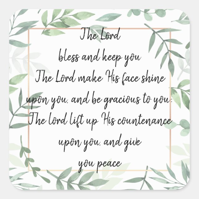 Pegatina Cuadrada Escritura de la Biblia NúMERO Aarónico De Bendició (Anverso)