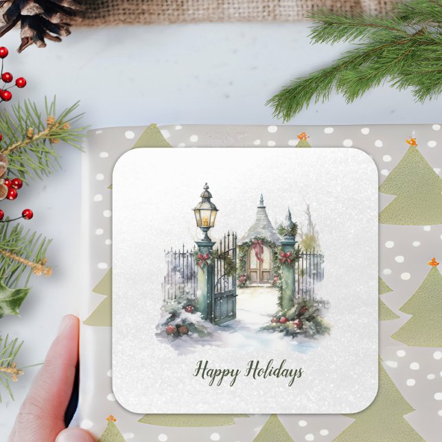 Pegatina Cuadrada Escritura de poema de Navidades nórdicos del invie (Subido por el creador)