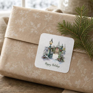Pegatina Cuadrada Escritura de poema de Navidades nórdicos del invie