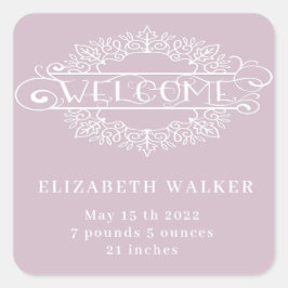 Pegatina Cuadrada escritura decorativa bienvenido bebé bebe ruboriza