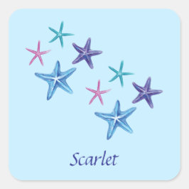 Pegatina Cuadrada Escritura personalizada de Starfish colorido