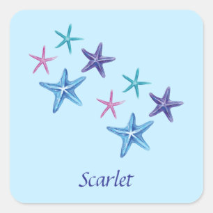 Pegatina Cuadrada Escritura personalizada de Starfish colorido