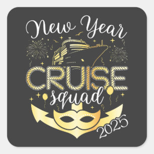 Pegatina Cuadrada Escuadrón de cruceros de Año Nuevo 2025