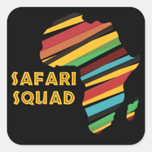 Pegatina Cuadrada Escuadrón Safari - Continente africano de niños y