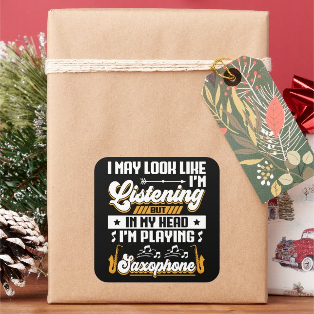 Pegatina Cuadrada Escuchando divertida en mi cabeza estoy jugando sa (Vacaciones)