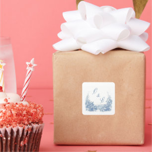 Pegatina Cuadrada Escudo barroco azul polvoriento