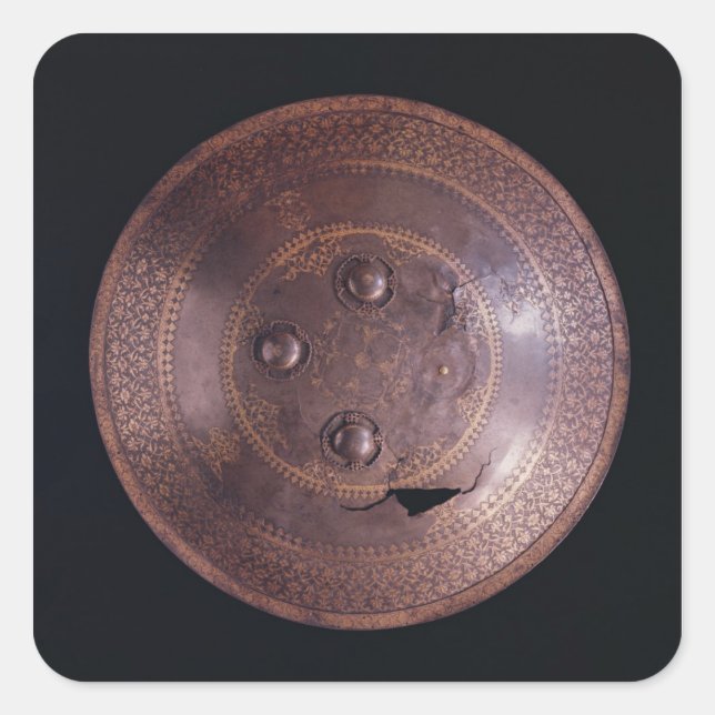 Pegatina Cuadrada Escudo de acero con decoración de oro intrincada (Anverso)