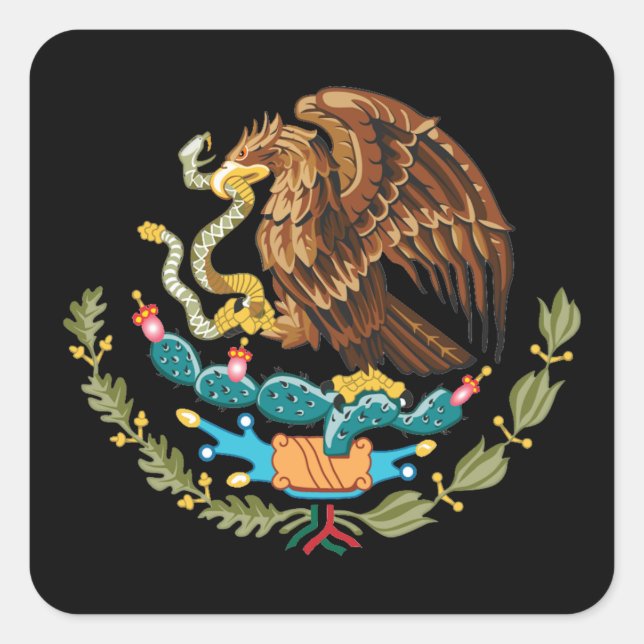 Pegatina Cuadrada Escudo de armas / bandera de México y Águila Mexic (Anverso)