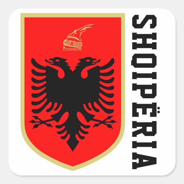 Pegatina Cuadrada Escudo de armas de Albania (Anverso)