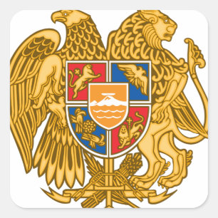 Pegatina Cuadrada Escudo de armas de Armenia - emblema armenio