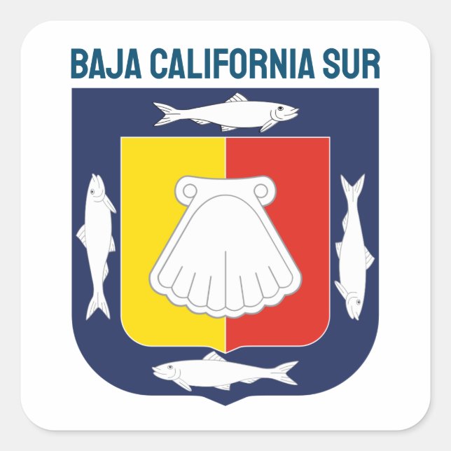 Pegatina Cuadrada Escudo de armas de Baja California Sur (Anverso)